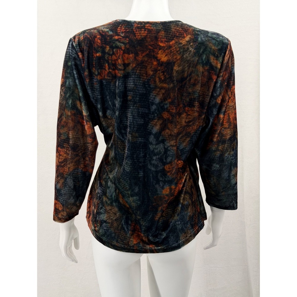 Soft Surroundings Top Womens XL Navy Brown Velvet V-Neck Floral Boho Autumn Fall - Picture 5 of 9